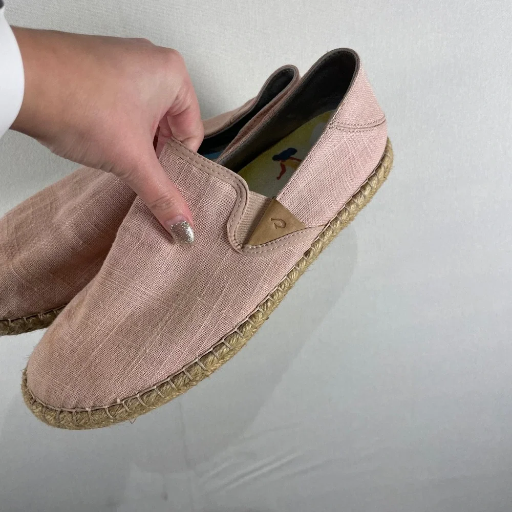 OluKai Kaula Paa Kapa Espadrille Slip On‎ Shoes Women's Pink Linen - Size 10